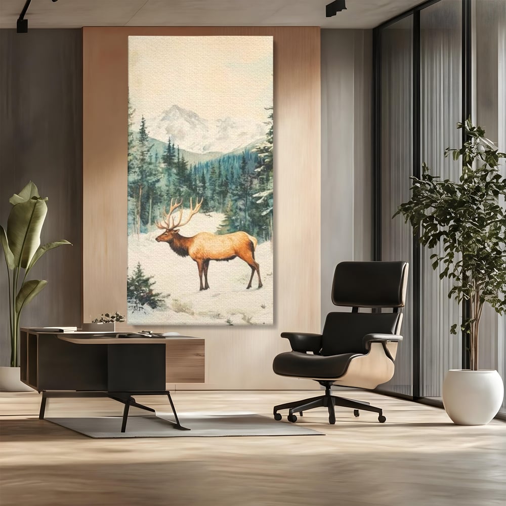 Tablou canvas cu tablou canvas cu cerb in zapada, fara rama, pe sasiu de lemn, pe perete intr-un birou
